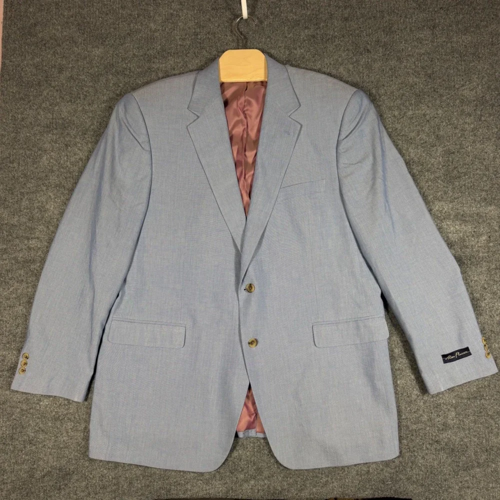 Alan Flusser Sport Coat Blazer Mens 48L Blue Silk Cotton Textured 2-Button NWT